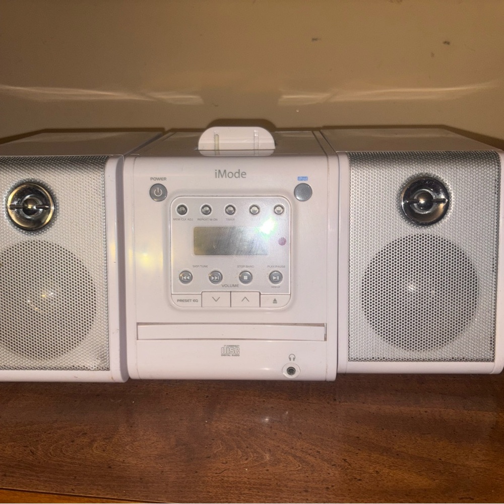 White Boombox with CD Player and Digital Display